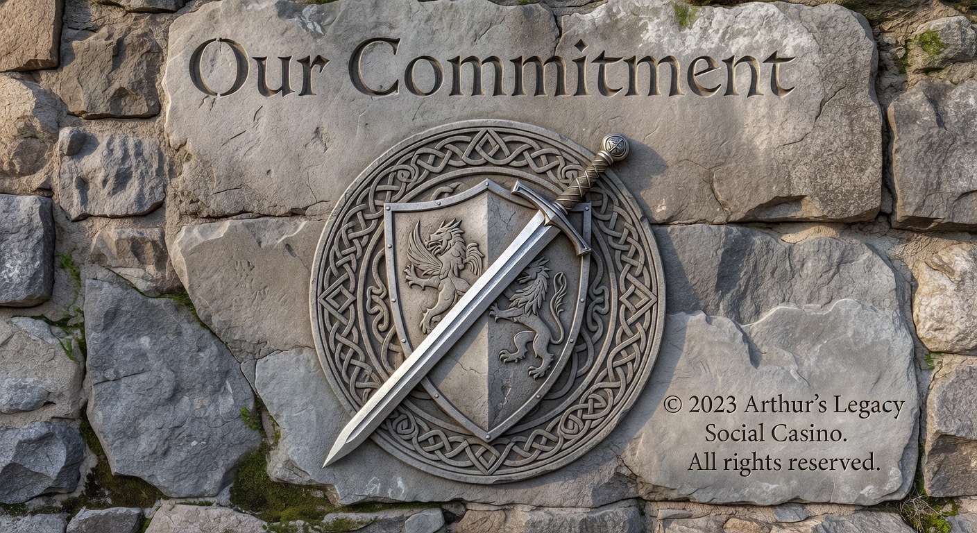 Arthurian sword and shield emblem on a stone background